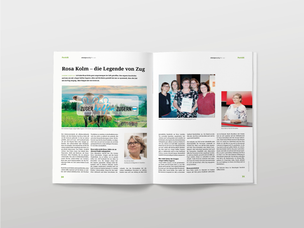 mänziger zytig – Portrait über Rosa Kolm des Vereins Zuger helfen Zugern